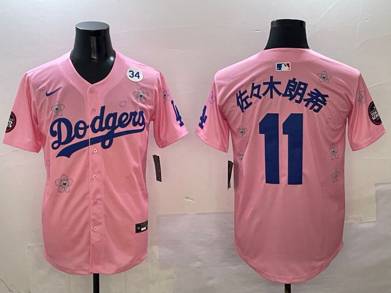 Men Los Angeles Dodgers #11 R.Sasaki Pink Sakura Edition 2025 Nike MLB Jersey style 8->los angeles dodgers->MLB Jersey